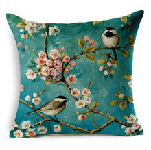 Linen wild bird print cushion cover